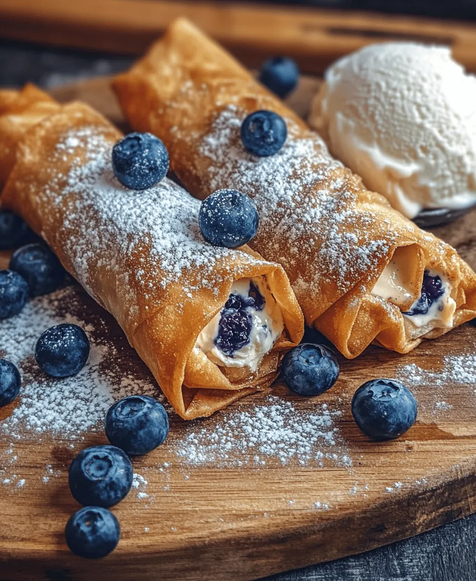 If you're on the lookout for a dessert that is both delicious and visually appealing, look no further than our Blueberry Cream Cheese Egg Rolls. This delightful fusion of flavors brings together the sweet and tangy notes of fresh blueberries with the rich creaminess of cream cheese, all wrapped in a crispy, golden-brown egg roll shell. Whether you're hosting a party, enjoying a family gathering, or simply indulging in a sweet treat at home, these egg rolls offer a fun and innovative twist on traditional dessert recipes.