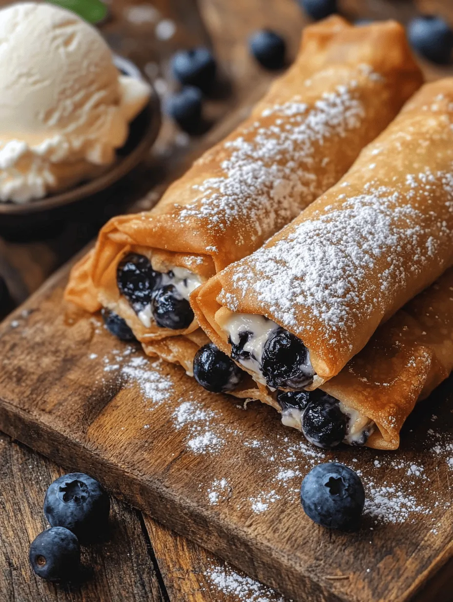 If you're on the lookout for a dessert that is both delicious and visually appealing, look no further than our Blueberry Cream Cheese Egg Rolls. This delightful fusion of flavors brings together the sweet and tangy notes of fresh blueberries with the rich creaminess of cream cheese, all wrapped in a crispy, golden-brown egg roll shell. Whether you're hosting a party, enjoying a family gathering, or simply indulging in a sweet treat at home, these egg rolls offer a fun and innovative twist on traditional dessert recipes.