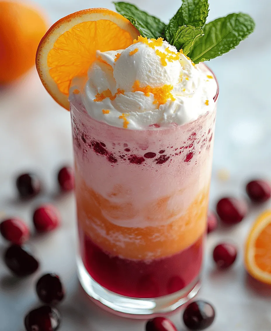 In the world of summer beverages, few things can match the refreshing delight of a float. This Dirty Creamsicle Float with a Tangy Twist is a playful and sophisticated take on the classic dessert drink. Imagine sipping on a creamy concoction that melds the nostalgic flavors of childhood with a grown-up twist—this float delivers just that. It's the perfect fusion of creamy vanilla ice cream and the bright, citrusy notes of orange soda, with a splash of cranberry juice to provide a delightful tang.