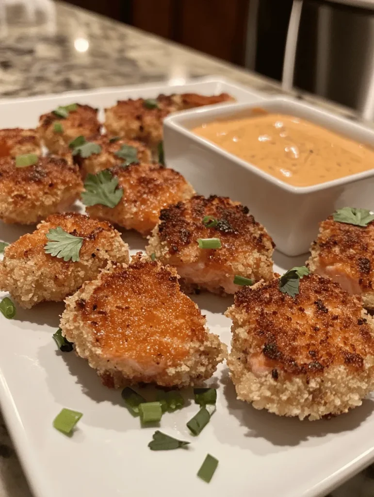 Crispy Bang Bang Salmon Bites are a delightful twist on the classic seafood appetizer, bringing together the rich, buttery flavor of salmon with a crunchy exterior and a punchy, tangy sauce. These bite-sized morsels are perfect for any occasion, whether as a party snack, a game day treat, or a simple weeknight dinner. The combination of the crispy coating and the flavorful Bang Bang sauce creates a mouthwatering experience that appeals to seafood lovers and novices alike.
