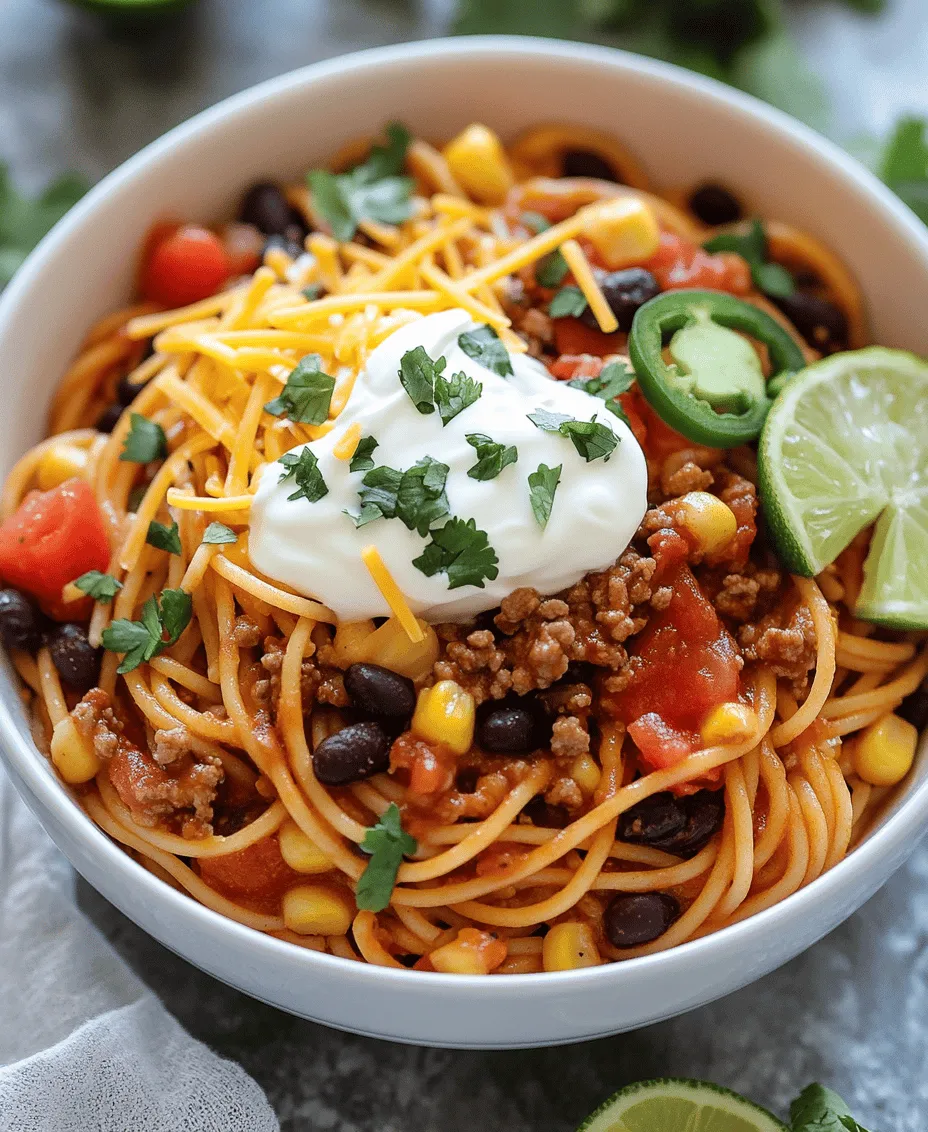 Welcome to a culinary adventure that brings together two beloved cuisines in a delightful way: Taco Spaghetti Delight. This dish is a vibrant and unique fusion of Italian and Mexican flavors that promises to excite your taste buds and satisfy your cravings. Imagine al dente spaghetti, perfectly coated in a savory taco-inspired sauce, featuring all the classic elements of a taco—ground meat, beans, corn, and a medley of spices—combined with the comforting familiarity of pasta.