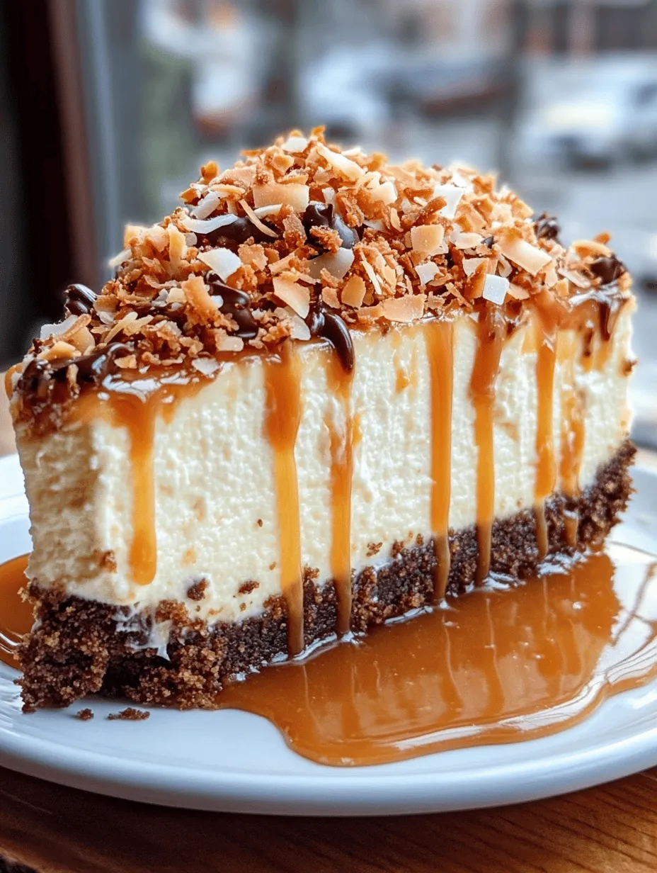 In the realm of desserts, few can rival the indulgence of a well-crafted cheesecake. This Samoa Cheesecake takes inspiration from the beloved Samoa cookie, a favorite among many for its delightful combination of chocolate, caramel, and toasted coconut. By marrying these iconic flavors with a rich cream cheese filling and a buttery cookie crust, this cheesecake elevates the dessert experience to new heights. Perfect for special occasions or simply as a sweet treat to enhance any gathering, this recipe blends textures and flavors that are sure to impress family and friends alike.