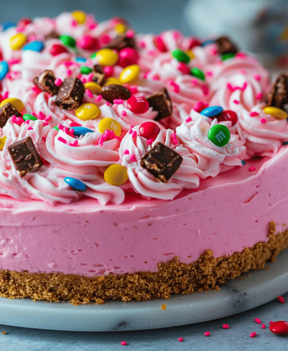 No-bake cheesecakes have become a favorite among dessert lovers, and it’s easy to see why. These delightful treats eliminate the need for an oven, allowing for a quick and easy preparation process that’s perfect for the busy baker. With a creamy texture and versatile flavors, no-bake cheesecakes have carved out a special place in the hearts of dessert enthusiasts everywhere. Among the myriad of no-bake cheesecake recipes, the Pink Paradise No-Bake M&M Snickers Cheesecake stands out with its vibrant hue and a delightful combination of flavors that make it an instant showstopper.