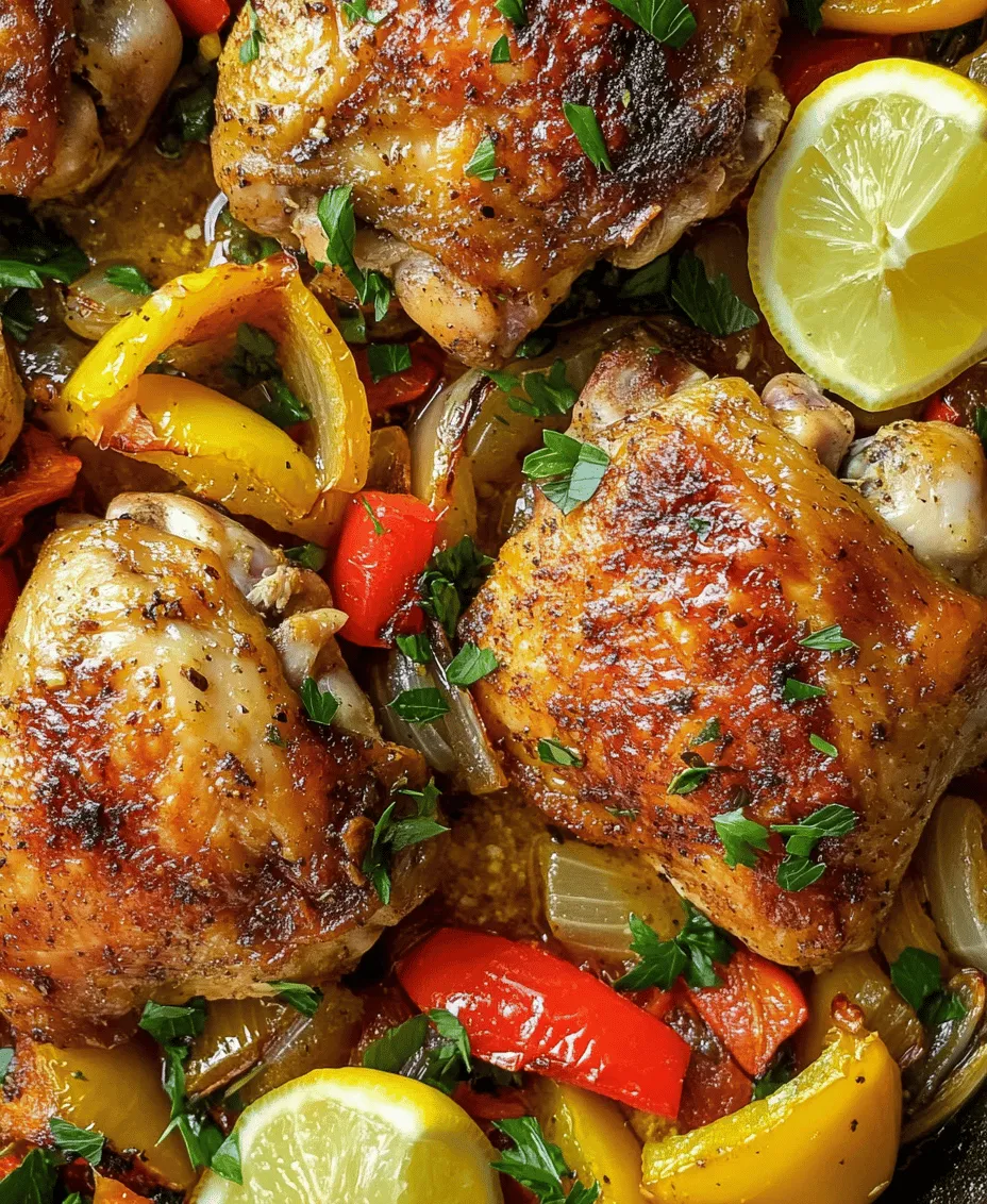 If you’re searching for a dish that combines vibrant colors, rich flavors, and a quick cooking time, then look no further than <strong>Sizzling Chicken Thighs with Colorful Bell Peppers</strong>. This delightful recipe brings together juicy, tender chicken thighs and a medley of bell peppers that not only add a pop of color but also deliver an array of health benefits. The combination of spices and the sizzling cooking method creates a tantalizing aroma that will have your family gathering around the dinner table in anticipation.” /></p>
</p>
<h3>Achieving Crispy Skin and Ensuring Proper Cooking</h3>
</p>
<p>To create the perfect Sizzling Chicken Thighs, achieving that coveted crispy skin is a must. The key lies in the cooking method: pan-searing the chicken thighs over medium-high heat before adding the vegetables. This method not only locks in the natural juices of the chicken but also gives you that satisfying crunch on the outside.</p>
</p>
<p>1. <strong>Crispy Skin Technique</strong>: Start by patting the chicken thighs dry with paper towels. Moisture is the enemy of crispiness. Season well with salt and pepper, then heat a tablespoon of oil in your skillet until it’s shimmering. Place the chicken thighs skin-side down and let them cook undisturbed for about 7-8 minutes. This allows the skin to render its fat and become golden brown.</p>
</p>
<p>2. <strong>Cooking Through</strong>: After achieving that golden crust, it’s important to ensure the chicken is cooked through. The internal temperature should reach 165°F (75°C) to be safe for consumption. Use a meat thermometer to check the thickest part of the thigh, avoiding the bone for an accurate reading.</p>
</p>
<h3>Combining Flavors</h3>
</p>
<p>The magic of this dish lies in the combination of sautéed vegetables with the chicken. As the chicken cooks and releases its juices, these flavors meld with the vibrant bell peppers, creating a delicious sauce that clings to the chicken and vegetables.</p>
</p>
<p>1. <strong>Simmering for Flavor</strong>: After removing the chicken from the skillet, add sliced bell peppers and onions to the same pan. The vegetables will pick up any browned bits left by the chicken, enhancing their flavor. Sauté them until they are slightly softened, then return the chicken to the pan. Cover and let it simmer for about 5-10 minutes. This step not only allows the vegetables to absorb the chicken’s flavor but also helps keep the chicken moist.</p>
</p>
<p>2. <strong>Checking Doneness</strong>: Always prioritize food safety. To double-check if the chicken is done cooking, look for clear juices running from the meat or cut into the thigh to ensure there is no pink remaining. If you’re cooking at high altitudes or using larger chicken thighs, adjust your cooking time accordingly.</p>
</p>
<h3>Serving Suggestions</h3>
</p>
<p>Presentation is key when it comes to serving your Sizzling Chicken Thighs with Colorful Bell Peppers. Here are some ideas to elevate your plating:</p>
</p>
<p>1. <strong>Appealing Plate Presentation</strong>: For a beautiful presentation, serve the chicken thighs on a large platter and scatter the sautéed peppers and onions around them. Drizzle any remaining pan juices over the top to enhance the visual appeal. Consider layering the chicken over a bed of fluffy rice or quinoa to add height and texture to the dish.</p>
</p>
<p>2. <strong>Complementary Side Dishes</strong>: This dish pairs wonderfully with a variety of sides. Fluffy jasmine rice or nutty quinoa works well to soak up the flavorful juices. You could also serve it with crusty bread for dipping or a light salad to balance the richness of the chicken.</p>
</p>
<p>3. <strong>Garnishing Tips</strong>: For a zesty finish, add lemon or lime wedges on the side. A sprinkle of fresh herbs like cilantro or parsley can also add a pop of color and freshness. If you enjoy a little heat, consider adding slices of fresh jalapeño or a sprinkle of red pepper flakes.</p>
</p>
<h3>Nutritional Information</h3>
</p>
<p>Understanding the nutritional breakdown of your meal can help you make informed choices. Here’s a general overview of the nutritional content per serving of Sizzling Chicken Thighs with Colorful Bell Peppers:</p>
</p>
<p>– <strong>Calories</strong>: Approximately 350-400 calories</p>
<p>– <strong>Protein</strong>: 30-35 grams</p>
<p>– <strong>Fat</strong>: 20-25 grams (depending on the amount of oil used)</p>
<p>– <strong>Carbohydrates</strong>: 10-15 grams (mainly from the veggies)</p>
<p>– <strong>Vitamins</strong>: This dish is rich in vitamin C from the bell peppers, B vitamins from the chicken, and various antioxidants.</p>
</p>
<p>Incorporating this dish into your balanced diet provides protein for muscle repair, healthy fats for energy, and a variety of vitamins and minerals essential for overall health.</p>
</p>
<h3>Variations and Adaptations</h3>
</p>
<p>One of the great things about Sizzling Chicken Thighs with Colorful Bell Peppers is its versatility. You can easily adapt this recipe to suit various dietary preferences:</p>
</p>
<p>1. <strong>Alternative Proteins</strong>: If you want to switch things up, consider using chicken breasts for a leaner option, or substitute with turkey thighs for a different flavor profile. For a vegetarian version, firm tofu or tempeh can be marinated and sautéed in place of chicken.</p>
</p>
<p>2. <strong>Adding Vegetables</strong>: Feel free to experiment with different vegetables. Zucchini, broccoli, or snap peas can add even more color and nutrition to the dish. Simply adjust the cooking time based on the vegetables you choose, as some may need less time to become tender.</p>
</p>
<p>3. <strong>Spice It Up</strong>: Don’t hesitate to customize the spices to your liking. A dash of smoked paprika can add depth, while a sprinkle of cumin gives a warm, earthy flavor. If you enjoy international flavors, try incorporating soy sauce and ginger for an Asian twist or taco seasoning for a Mexican flair.</p>
</p>
<h3>Conclusion</h3>
</p>
<p>Sizzling Chicken Thighs with Colorful Bell Peppers is not just a delightful main dish; it’s an experience that brings vibrant flavors and textures to your dining table. With the combination of crispy chicken and sweet, sautéed peppers, this meal is sure to please anyone who tries it.</p>
</p>
<p>Encourage your family and friends to join you in trying this recipe, and don’t be afraid to experiment with the ingredients and flavors. This dish is as versatile as it is delicious, making it a perfect choice for weeknight dinners, special occasions, or meal prep for the week ahead. Enjoy the vibrant flavors, the health benefits it offers, and the joy of cooking something truly special. Happy cooking!</p>
		</div>

				<footer class=