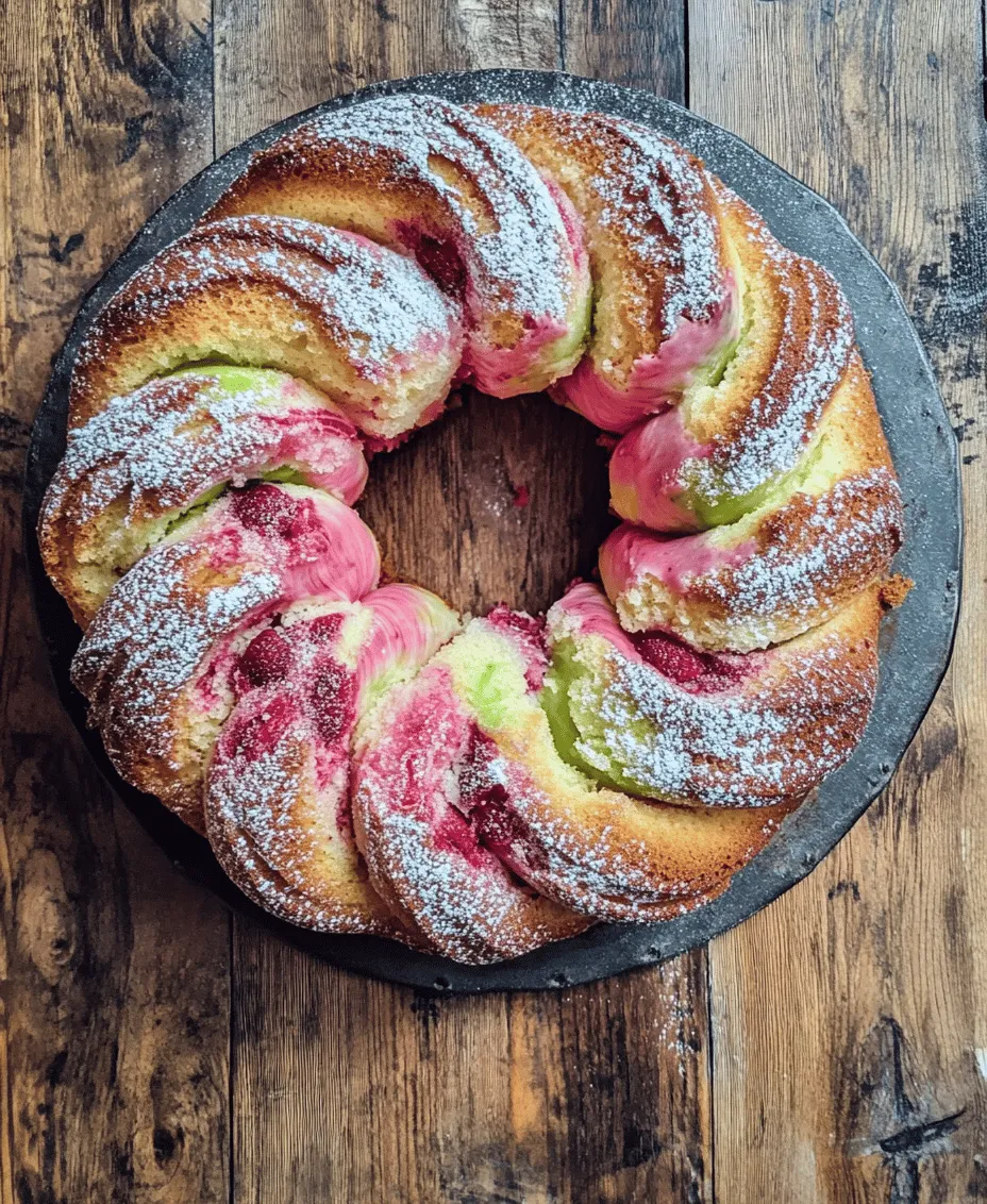 Rhubarb Raspberry Marble Cake is a delightful dessert that beautifully marries the tartness of rhubarb with the sweetness of fresh raspberries, creating a harmonious balance of flavors that will tantalize your taste buds. This cake is not just a treat for the palate; its visually stunning marbled appearance makes it a showstopper at any gathering. The moist, fluffy texture of the cake ensures that each slice is a melt-in-your-mouth experience, perfect for celebrations, afternoon teas, or simply as an indulgent dessert after dinner.